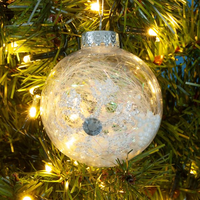Χριστουγεννιάτικo Στολίδι Δέντρου Μπάλα Διάφανη Χιόνι Tinsel Glitter Νιφάδα 8 cm