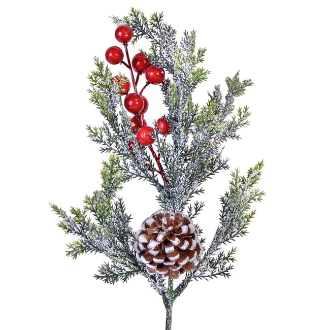 Χριστουγεννιάτικο Διακοσμητικό Κλαδί Έλατο Κουκουνάρια Berries Χιόνι 43 cm