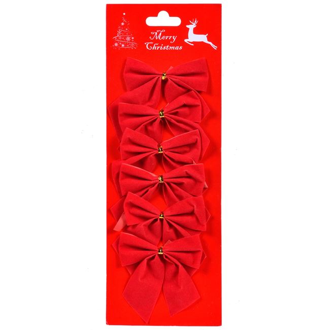 Χριστουγεννιάτικοι Διακοσμητικοί Φιόγκοι Κόκκινο Βελουτέ 7.5 cm - 6 τμχ.