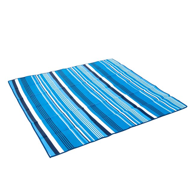Ψάθα Παραλίας Τσάντα Διπλή Μπλε Λευκή Ριγέ 180x180 cm