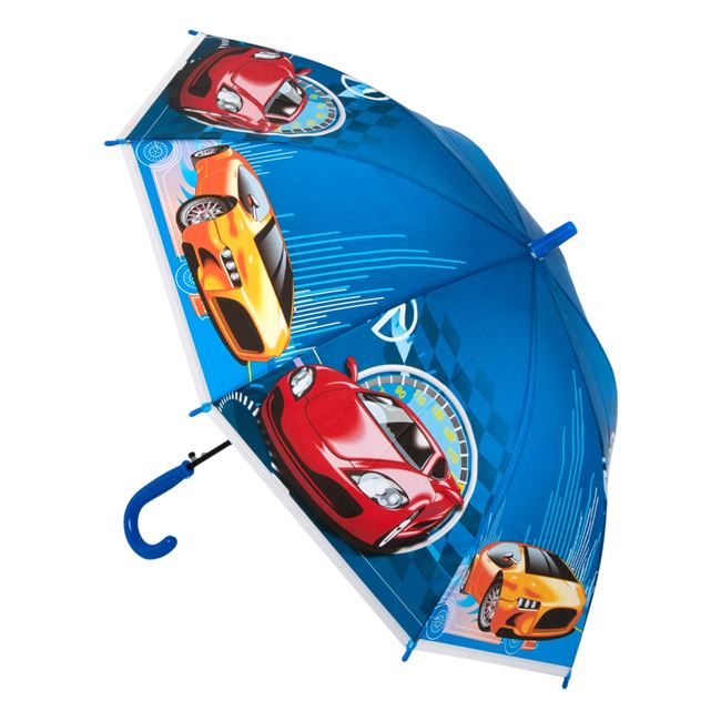 Ομπρέλα Μπαστούνι Παιδική Αυτόματη Μπλε Αυτοκίνητα 65 cm