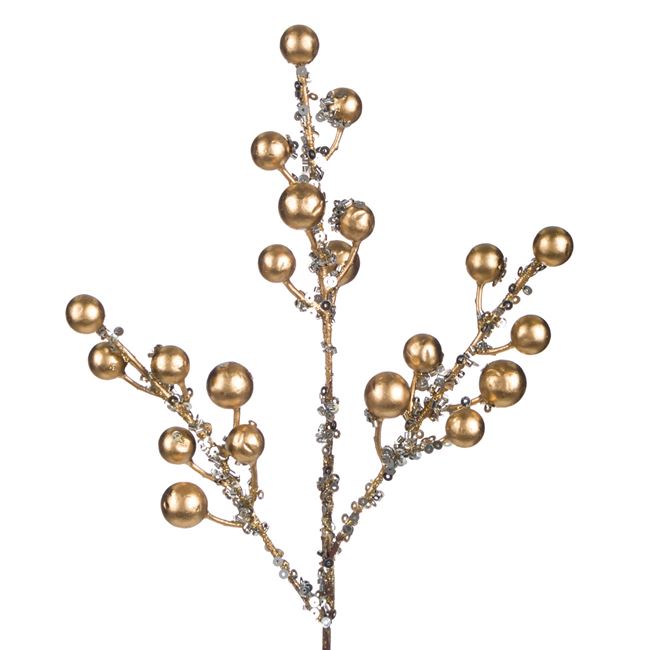 Χριστουγεννιάτικο Διακοσμητικό Κλαδί Χρυσά Berries Παγιέτα 34 cm