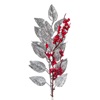 Χριστουγεννιάτικο Διακοσμητικό Κλαδί Ασημί Φύλλα Κόκκινα Berries 45 cm