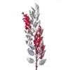 Χριστουγεννιάτικο Διακοσμητικό Κλαδί Ασημί Φύλλα Κόκκινα Berries 70 cm