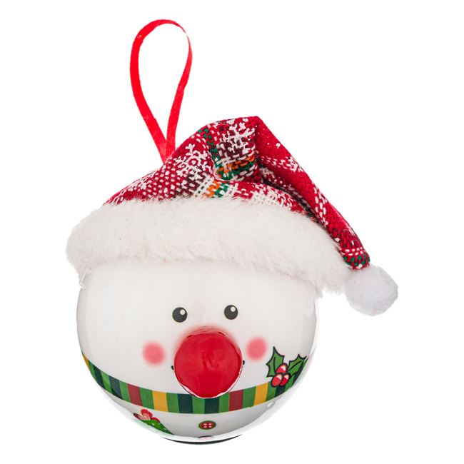Χριστουγεννιάτικη Μπάλα Χιονάνθρωπος με Σκουφί LED 7.5 cm