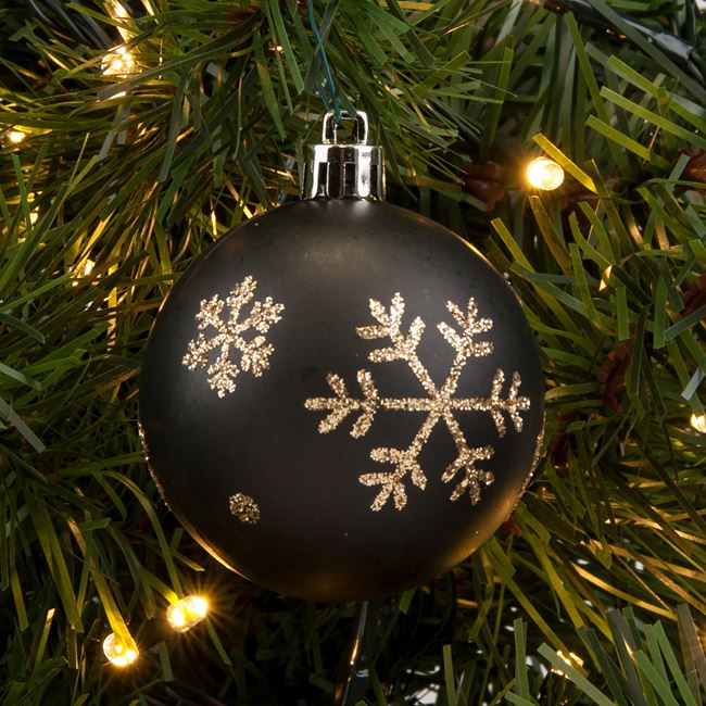 Σετ Χριστουγεννιάτικες Μπάλες Μαύρες Ματ Χρυσές Νιφάδες 6 cm - 6 τμχ.