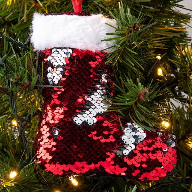 Χριστουγεννιάτικο Στολίδι Δέντρου Μπότα Παγιέτες Κόκκινο Ασημί 15 cm