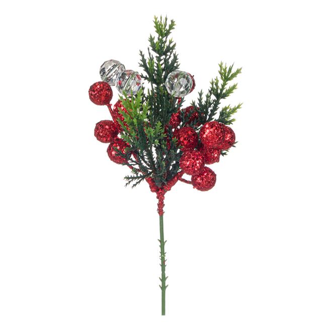 Χριστουγεννιάτικο Διακοσμητικό Κλαδί Κόκκινα Berries Glitter 22 cm