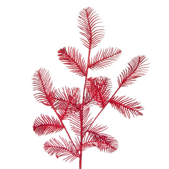 Χριστουγεννιάτικο Διακοσμητικό Κλαδί Κόκκινα Φύλλα Έλατου Glitter 88 cm