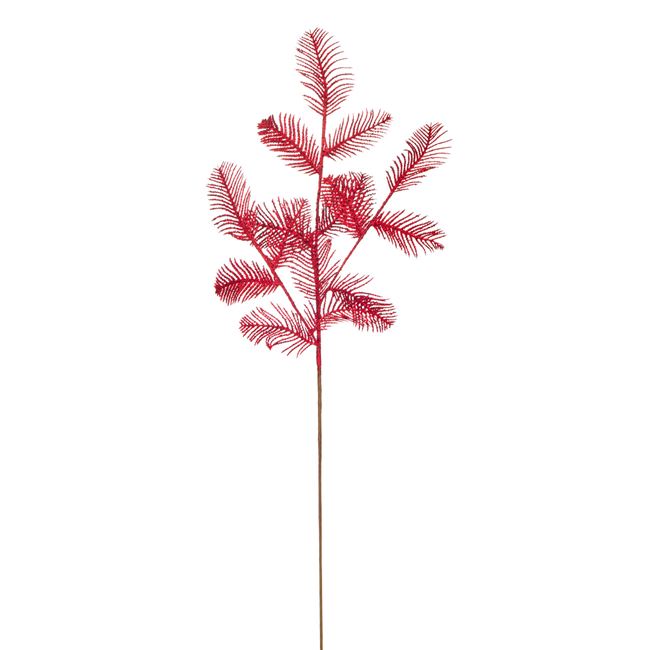 Χριστουγεννιάτικο Διακοσμητικό Κλαδί Κόκκινα Φύλλα Έλατου Glitter 88 cm