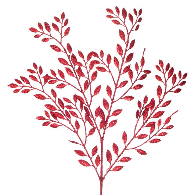 Χριστουγεννιάτικο Διακοσμητικό Κλαδί Κόκκινα Φύλλα Glitter 55 cm