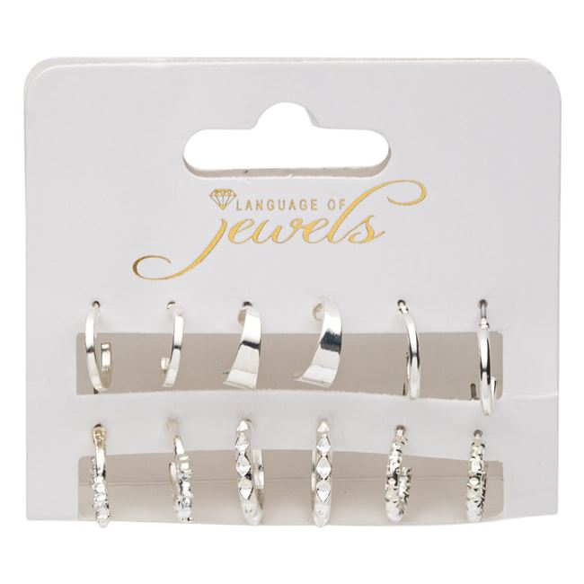 Σκουλαρίκια Γυναικεία Ασημί Κρικάκια Σχέδια - 6 ζευγ.