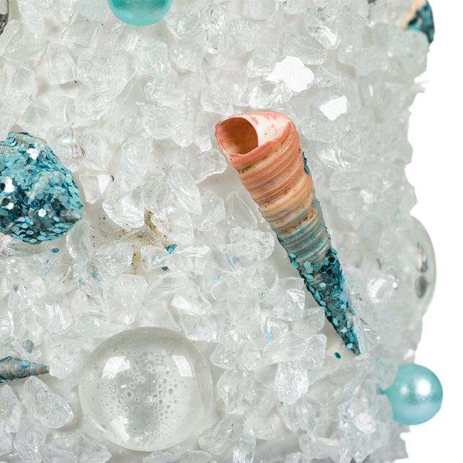 Διακοσμητικό Γυάλινο Βάζο Κρύσταλλα Κοχύλια Τυρκουάζ Πέρλες 8x11 cm