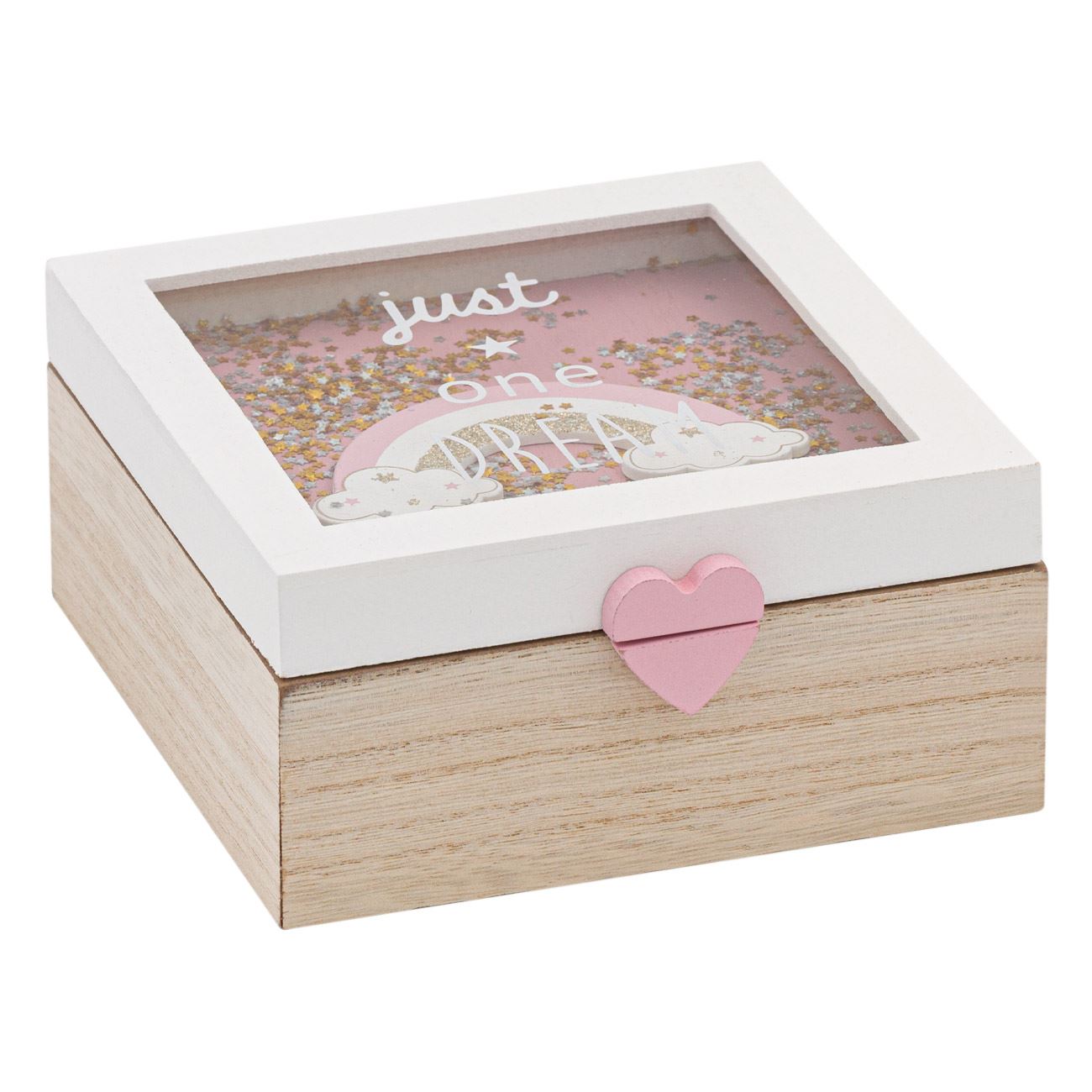 Κουτί Αποθήκευσης Ξύλινο με Τζάμι Rainbow Χρυσά Κομφετί 15x15x7 cm < Ξύλινες  Διακοσμητικές Προτάσεις για Κορίτσια | Jumbo