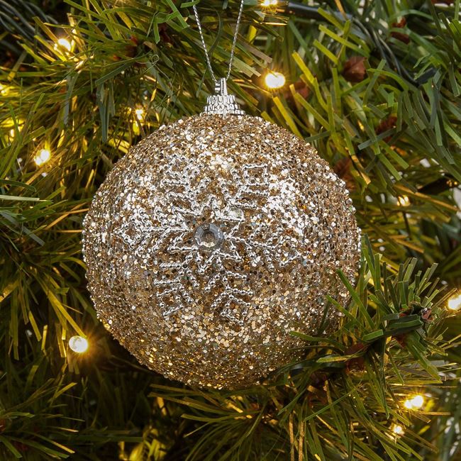 Σετ Χριστουγεννιάτικες Μπάλες Σαμπανί Glitter Ασημί Νιφάδα 8 cm - 6 τμχ.
