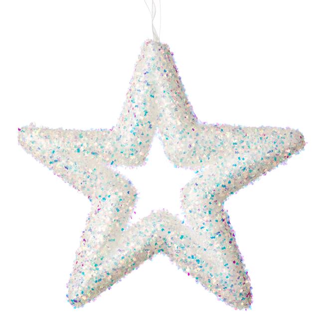 Χριστουγεννιάτικο Διακοσμητικό Τοίχου Αφρώδες Αστέρι Λευκό Ιριδίζον Glitter 19 cm