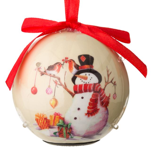 Χριστουγεννιάτικη Μπάλα Εκρού Χιονάνθρωπος 6 LED 7.5 cm