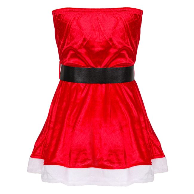 Χριστουγεννιάτικο Φόρεμα Βελουτέ Κόκκινο Λευκή Γούνα Στράπλες - One Size