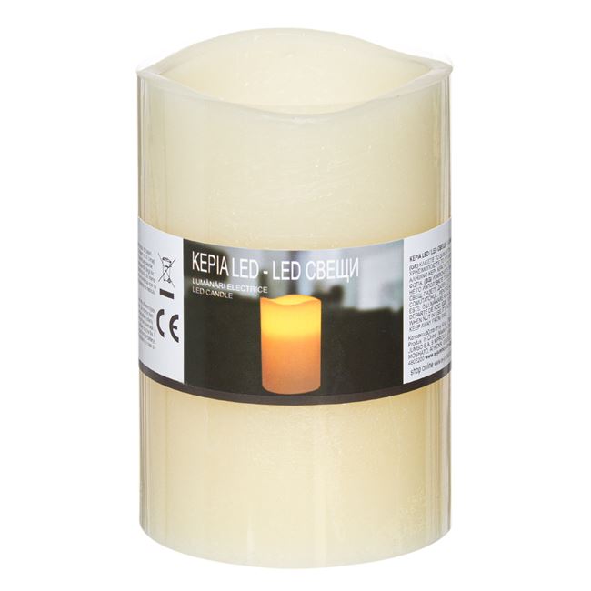 Κερί LED Διακοσμητικό Εκρού Κυματιστή Κορυφή 8x12 cm - Θερμό Φως Φλόγας