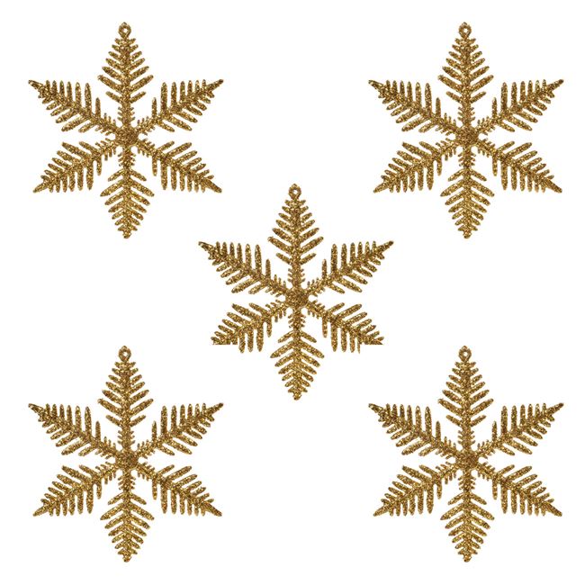Σετ Χριστουγεννιάτικα Στολίδια Δέντρου Χιονονιφάδες Xρυσό Glitter 10cm - 5 τμχ.