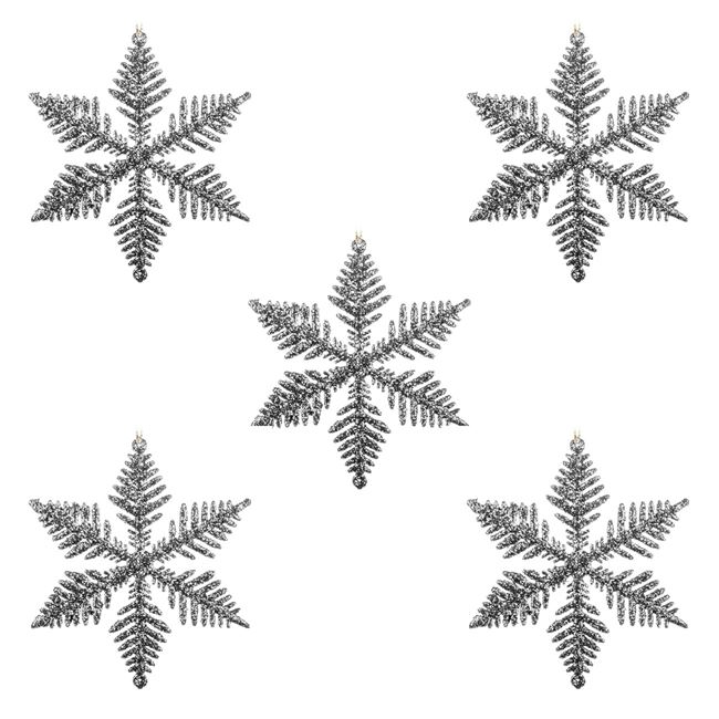 Σετ Χριστουγεννιάτικα Στολίδια Δέντρου Χιονονιφάδες Aσημί Glitter 10cm - 5 τμχ.