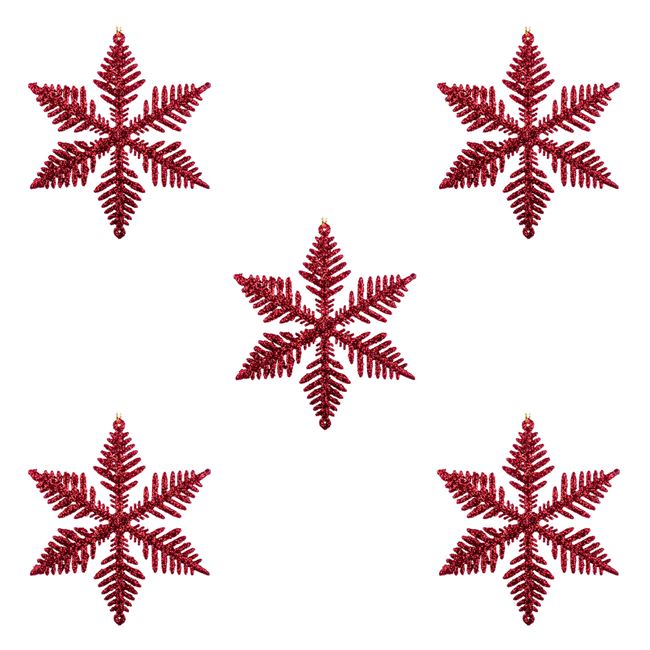Σετ Χριστουγεννιάτικα Στολίδια Δέντρου Χιονονιφάδες Kόκκινο Glitter 10cm - 5 τμχ.  