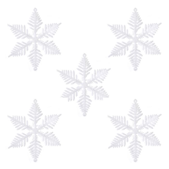 Σετ Χριστουγεννιάτικα Στολίδια Δέντρου Χιονονιφάδες Λευκό Ιριδίζον Glitter 10cm - 5 τμχ.