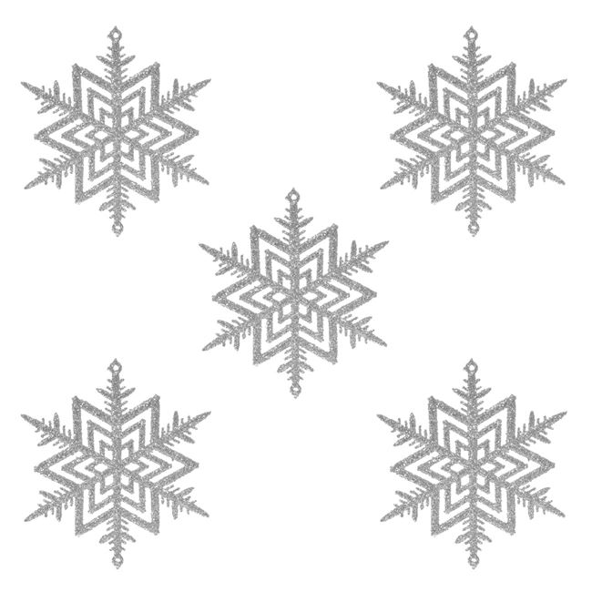 Σετ Χριστουγεννιάτικα Στολίδια Δέντρου Χιονονιφάδες Aσημί Glitter 10 cm - 5 τμχ.