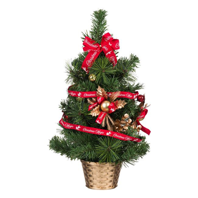 Χριστουγεννιάτικο Διακοσμητικό Επιτραπέζιο Δέντρο Στολισμένο Κόκκινη Κορδέλα 50 cm