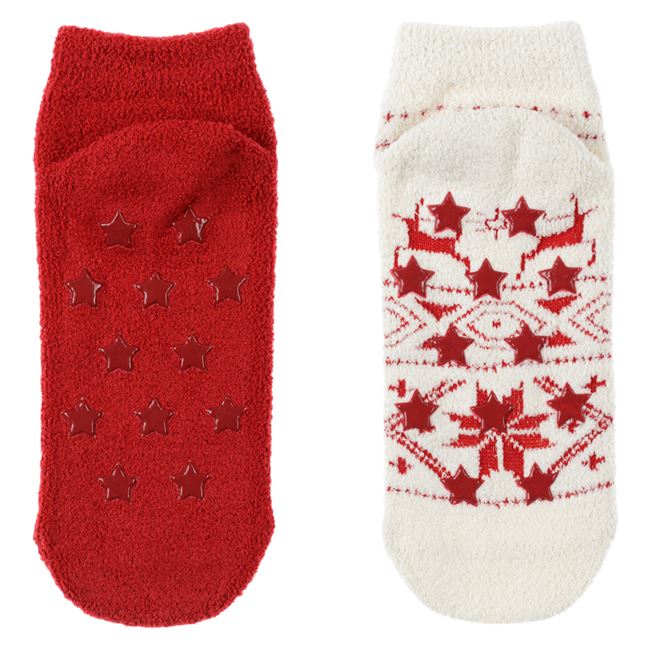 Χριστουγεννιάτικες Κάλτσες Σοσόνια Γυναικείες Εκρού Κόκκινες Ζακάρ Anti-slip - 2 ζευγ.