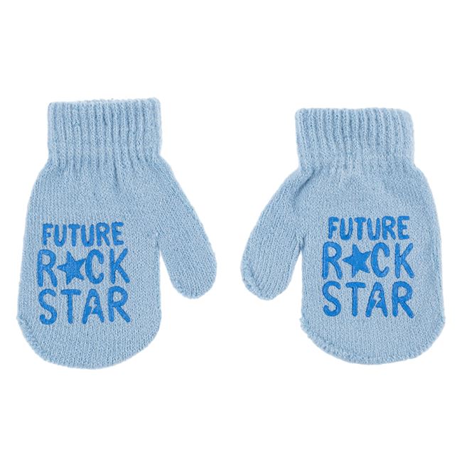 Γάντια Χειμερινά Χούφτα Βρεφικά για Αγόρι Σιέλ Μπλε Τύπωμα "Future Rock Star" 0-12 Μηνών