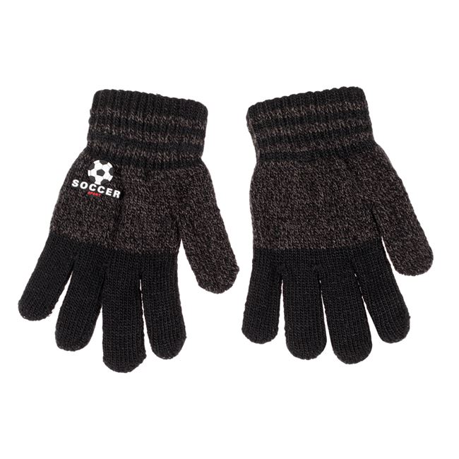 Γάντια Χειμερινά για Αγόρι Ανθρακί Μελανζέ Μαύρα Δάχτυλα PU Soccer Μπάλα 6-10 Ετών