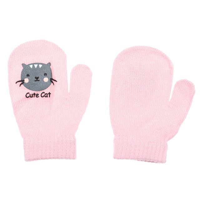 Γάντια Χειμερινά Χούφτα Βρεφικά για Κορίτσι Ροζ Τύπωμα Cute Cat 0-12 Μηνών
