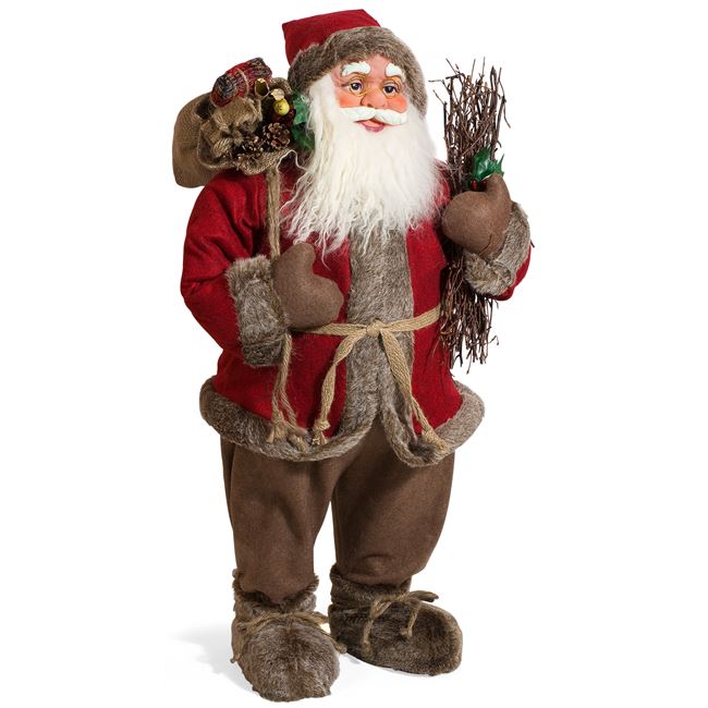 Χριστουγεννιάτικη Αληθοφανής Φιγούρα Άγιος Βασίλης με Δώρα & Ξύλα 81cm