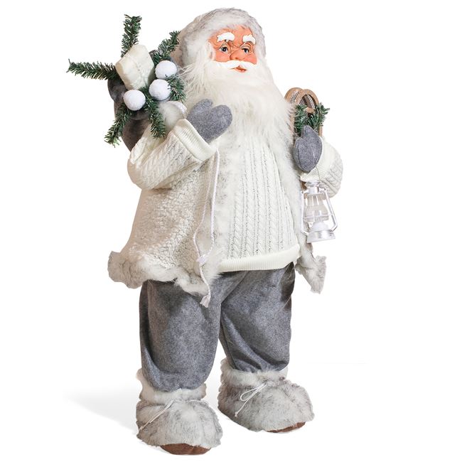 Χριστουγεννιάτικη Αληθοφανής Φιγούρα Άγιος Βασίλης Λευκός με Φανάρι 80cm