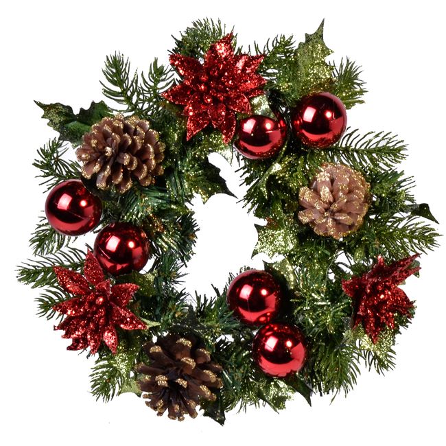 Χριστουγεννιάτικο Διακοσμητικό Δαχτυλίδι Κεριού Κόκκινα Berries 32 cm