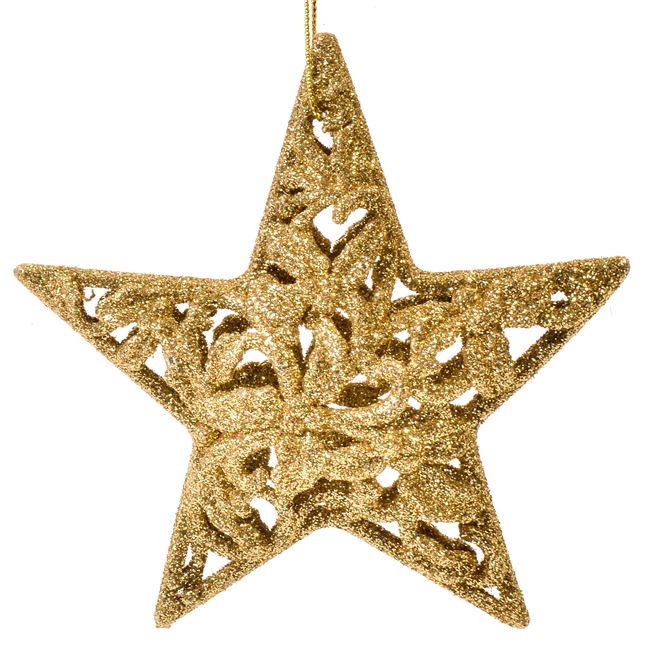 Σετ Χριστουγεννιάτικα Στολίδια Αστέρια Χρυσά Διάτρητα Glitter 10cm - 4 τμχ.