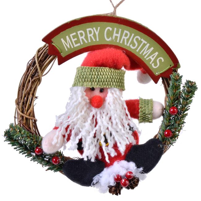 Χριστουγεννιάτικο Διακοσμητικό Ξύλινο Στεφάνι Άγιος Βασίλης Merry Christmas 15cm
