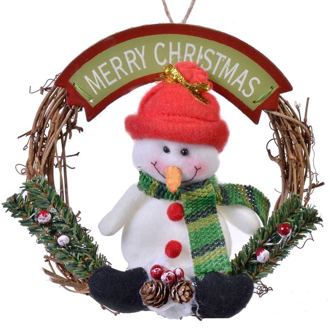 Χριστουγεννιάτικο Διακοσμητικό Ξύλινο Στεφάνι Χιονάνθρωπος 15 cm