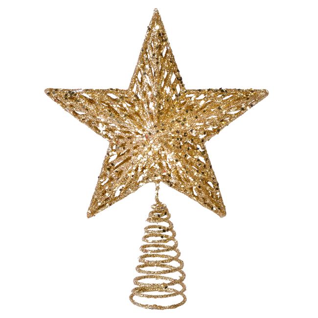 Χριστουγεννιάτικη Κορυφή Δέντρου 3D Χρυσό Αστέρι Διάτρητο Σχέδιο Glitter 23 cm