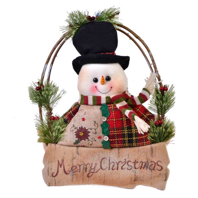 Χριστουγεννιάτικο Διακοσμητικό Ξύλινο Στεφάνι Χιονάνθρωπος Merry Christmas 40cm