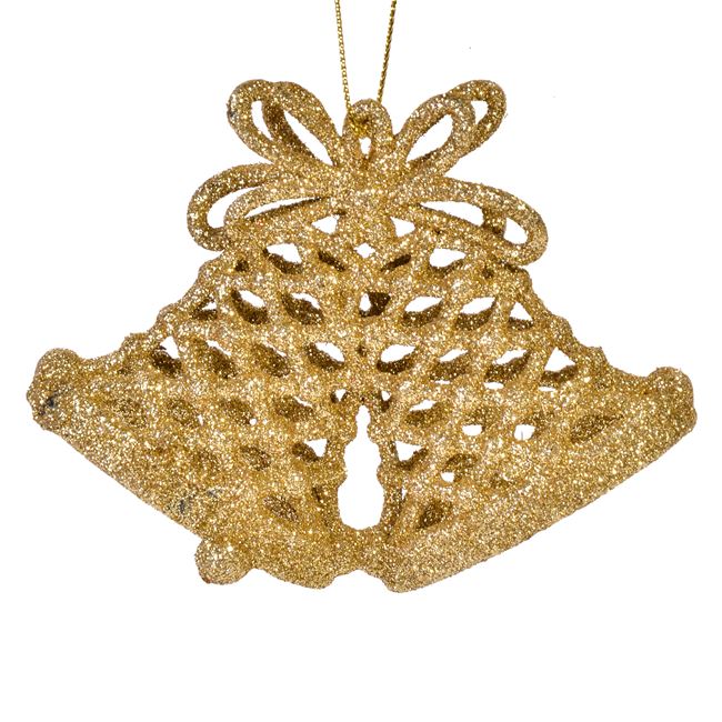 Σετ Χριστουγεννιάτικα Στολίδια Καμπάνες Χρυσές Διάτρητες με Glitter 11 cm - 3 τμχ.