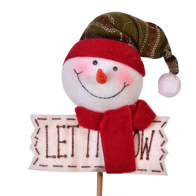 Χριστουγεννιάτικο Στολίδι Δέντρου με Στικ Ξύλινο Χιονάνρωπος "Let It Snow" 36 cm