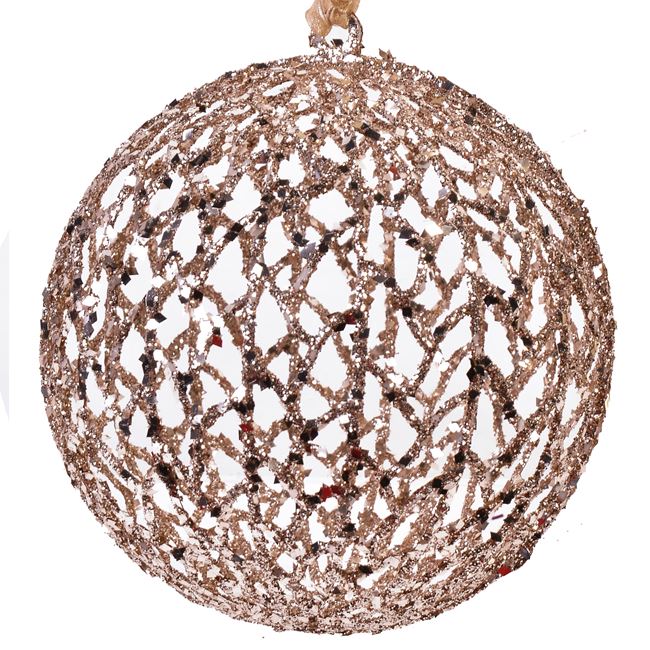 Χριστουγεννιάτικο Στολίδι Δέντρου Μπάλα Σαμπανί Διάτρητη Glitter 15 cm
