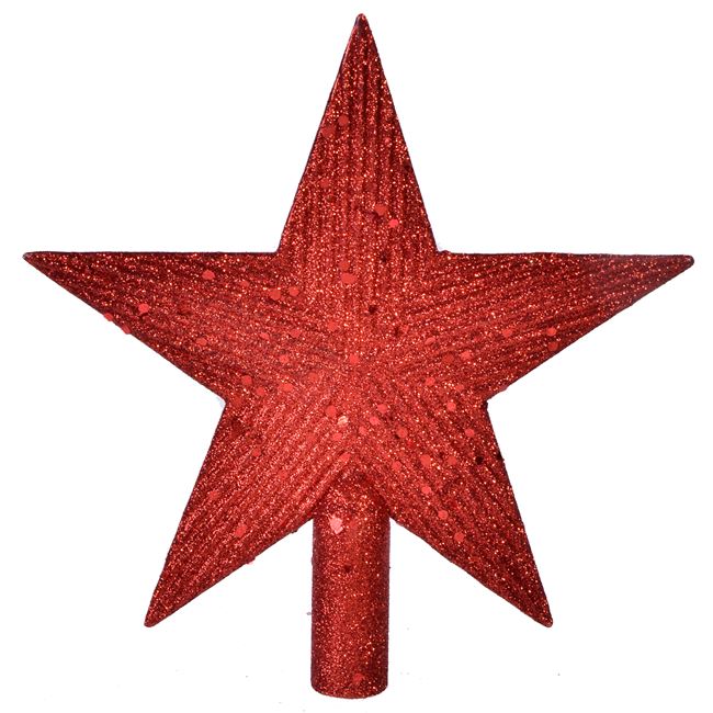 Χριστουγεννιάτικη Κορυφή Δέντρου Κόκκινο Αστέρι Ανάγλυφες Γραμμές Glitter 22cm 