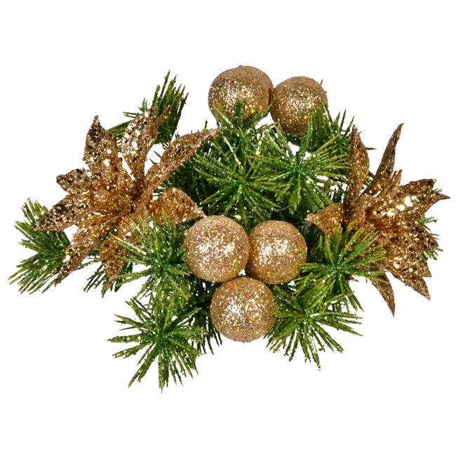 Χριστουγεννιάτικο Διακοσμητικό Δαχτυλίδι Κεριού Χρυσά Αλεξανδρινά Μπάλες 15cm