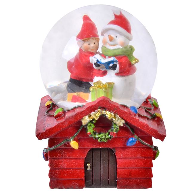 Χριστουγεννιάτικη Διακοσμητική Χιονόμπαλα Χιονάνθρωπος Ξωτικό Σπίτι 9cm