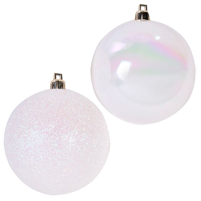Σετ Χριστουγεννιάτικες Μπάλες Λευκές Γυαλιστερές Glitter 8 cm - 12 τμχ.
