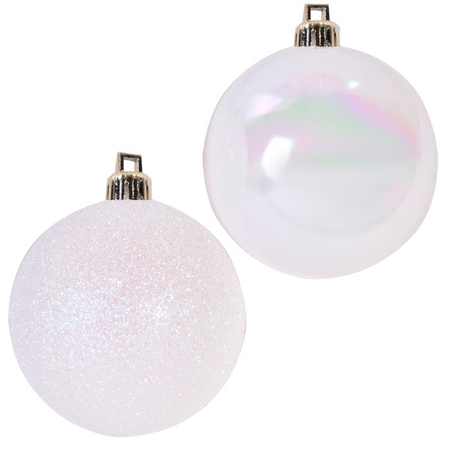 Σετ Χριστουγεννιάτικες Μπάλες Λευκές Γυαλιστερές Glitter 5cm - 12 τμχ.