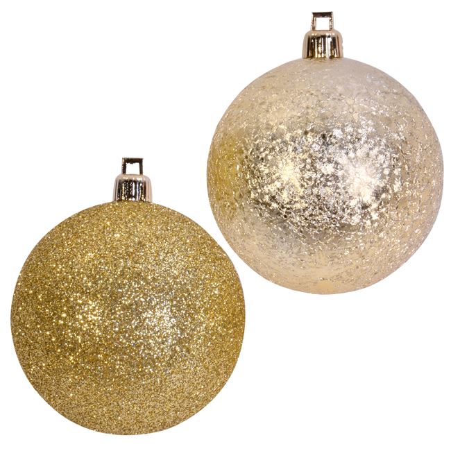 Σετ Χριστουγεννιάτικες Μπάλες Χρυσές Glitter Σαμπανί Κρακελέ 7cm - 12 τμχ.
